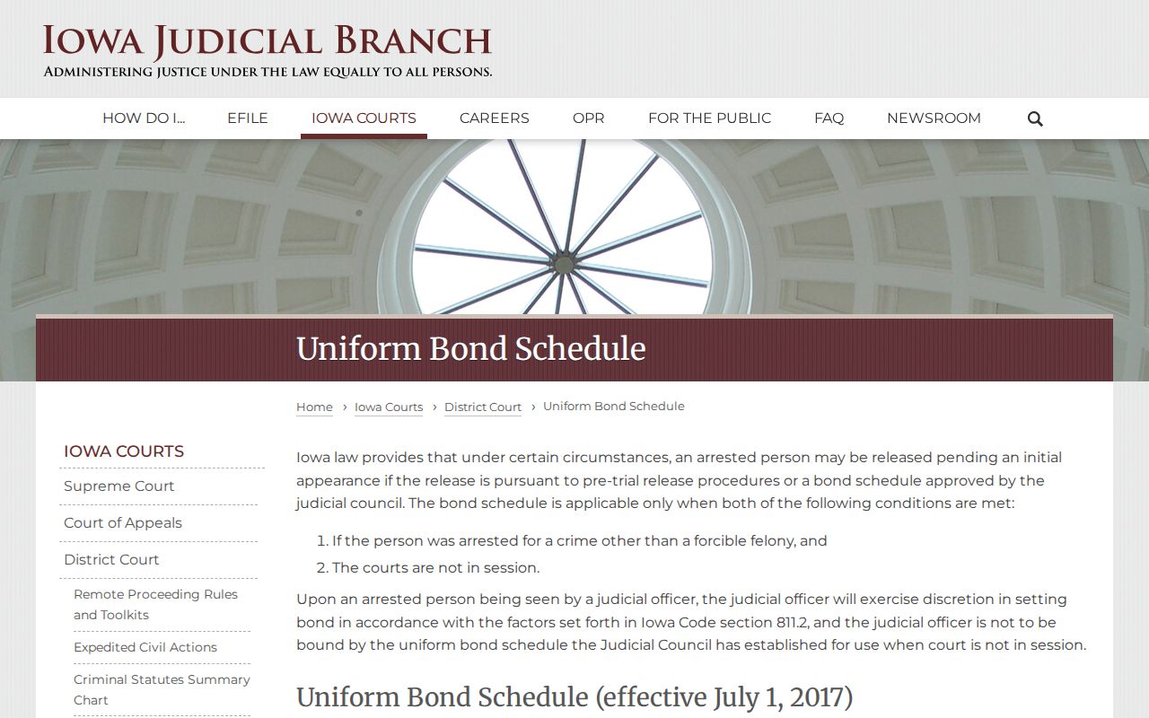 Boone County bench warrant uniform bond schedule limits