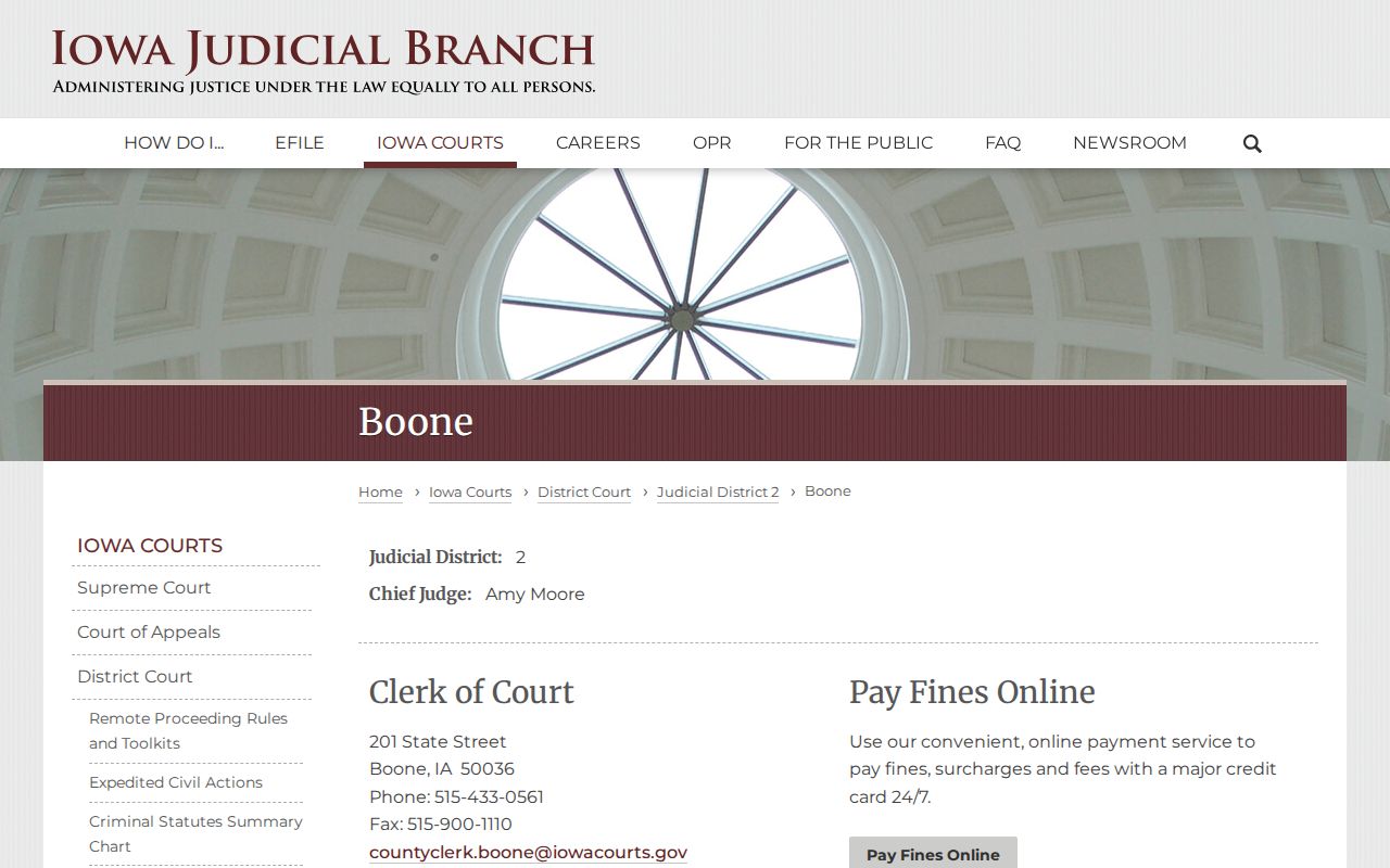 Boone County warrant records clerk and courthouse contact details