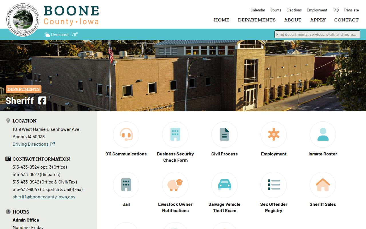 Boone County warrant records Sheriff Office contact page